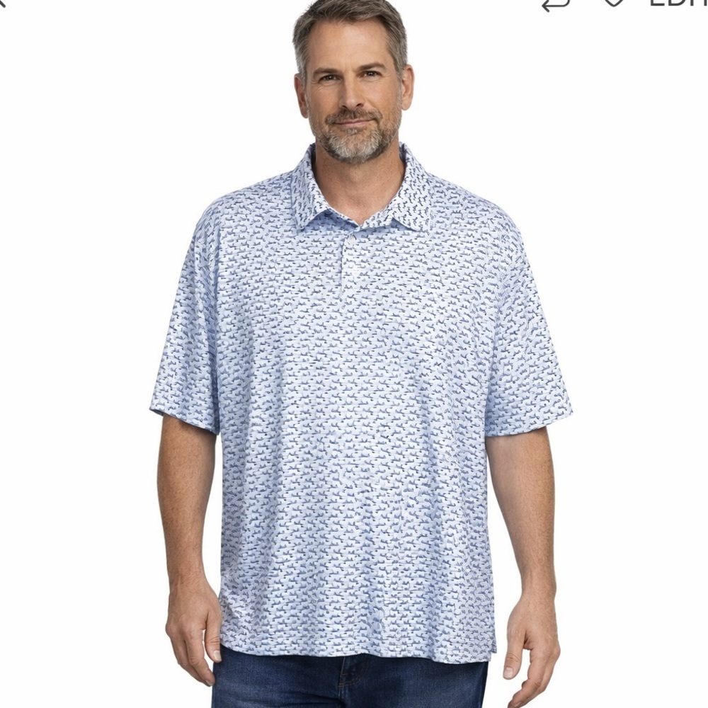 Roundtree Yorke Dolphin Print Polo Shirt Blue White 2XT Big Tall